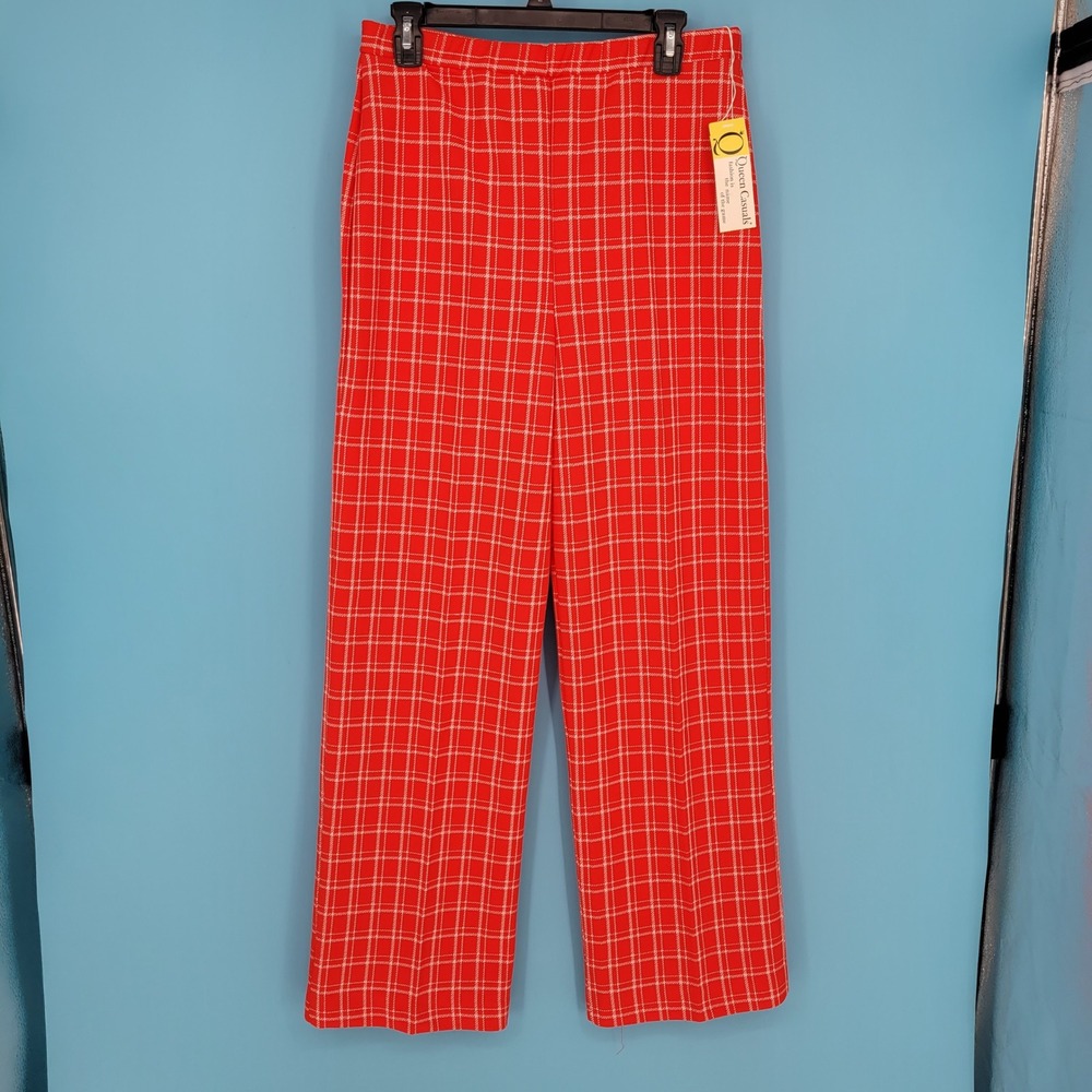 VTG 70s Queen Casuals Plaid Pants NWT Deadstock Red White Windowpane Retro 15/16